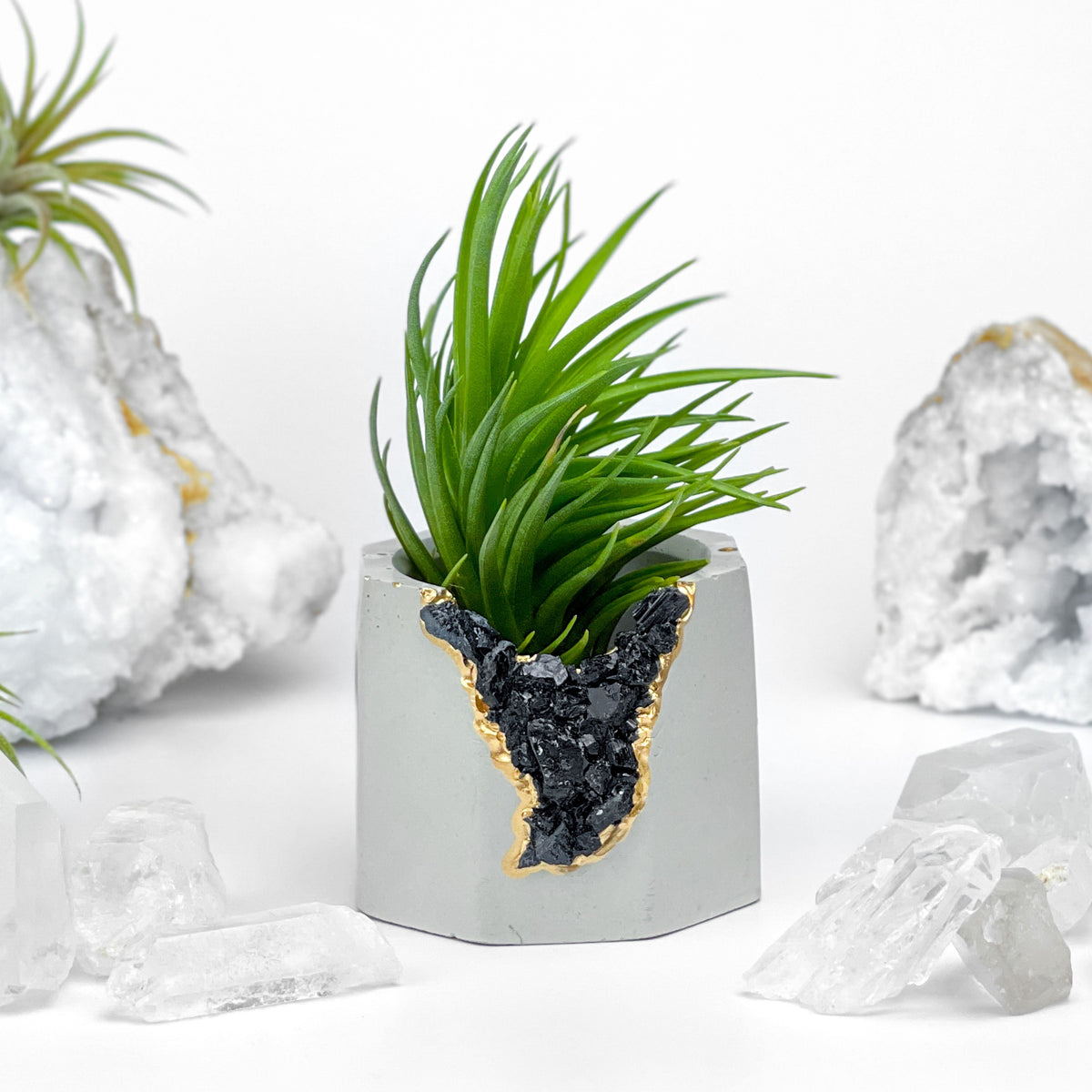 BLACK TOURMALINE GEODE PLANTER