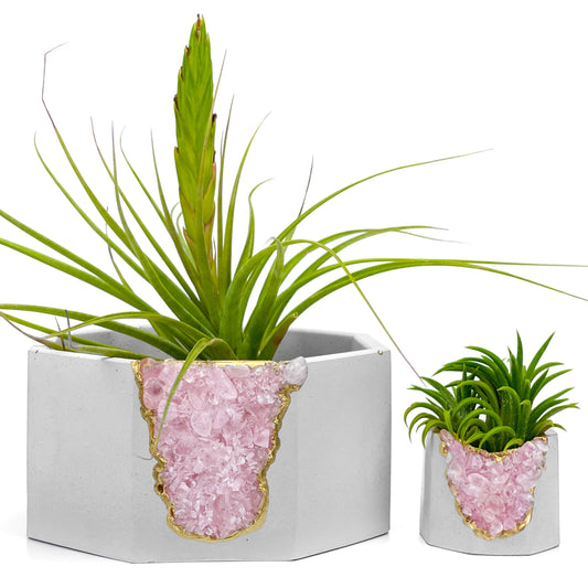 ROSE QUARTZ GEODE PLANTER