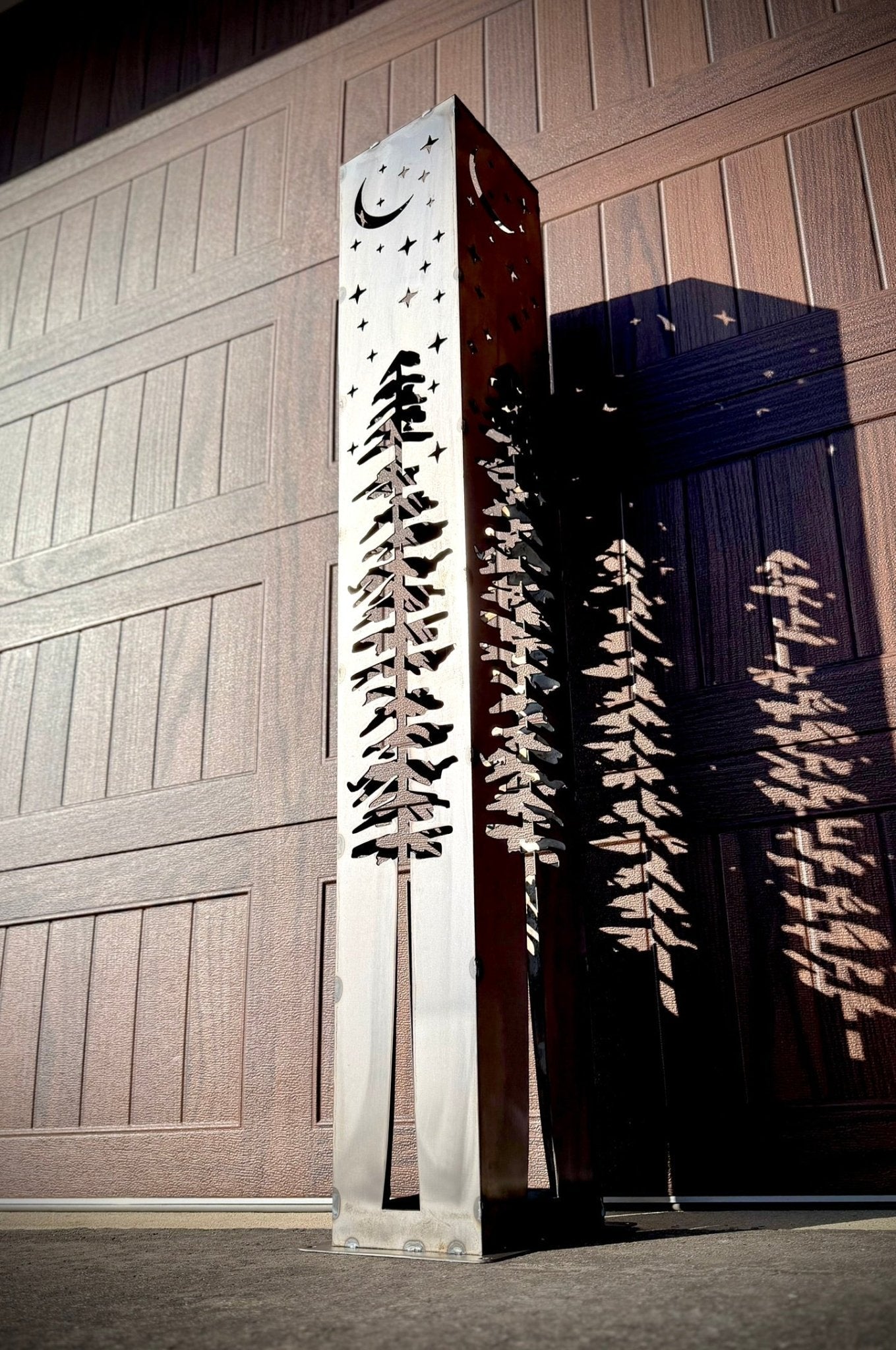 4-Sided Night Sky Pine Tree Solar Pillar - Steel
