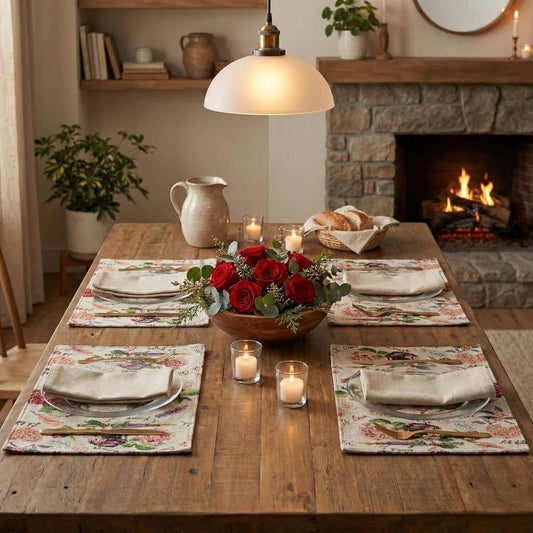 DaDa Bedding Set of 4-Pieces Sweet Love Notes Pink Floral Tapestry Dining Table Placemats 13β x 19β