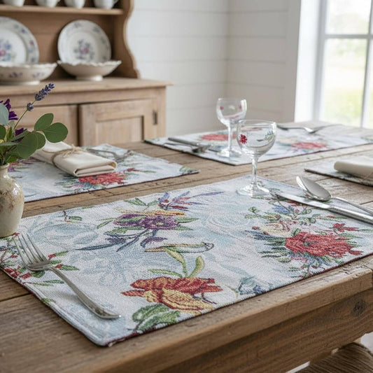DaDa Bedding Set of 4-Pieces Tropical Sky Blue Birds Floral Tapestry Dining Table Placemats 13β x 19β (18116)