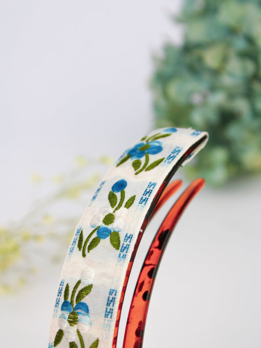 Blue Clematis Floral Ribbon Hair Clip
