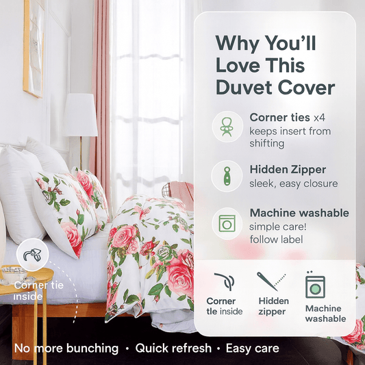 DaDa Bedding Romantic Roses Lovely Spring Pink Floral Duvet Cover Set w/ Pillow Cases (JHW-879)