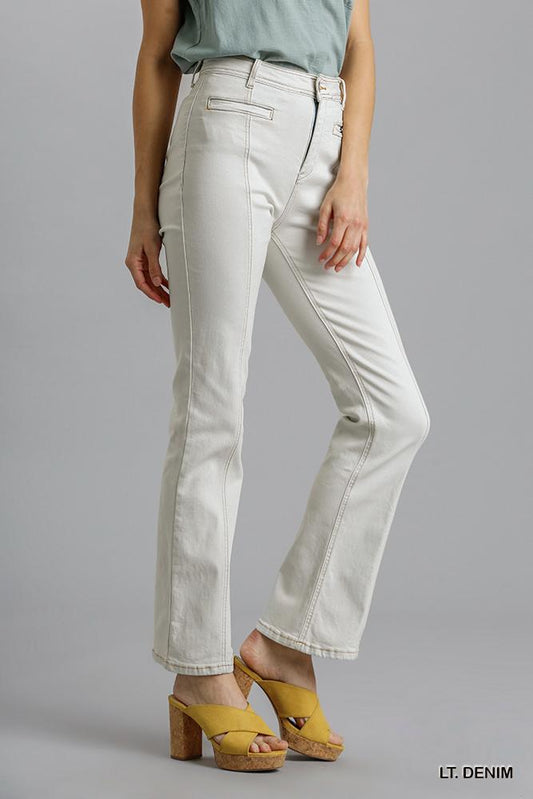 Panel Straight Cut Denim Jeans With Pockets - All Season Fashion