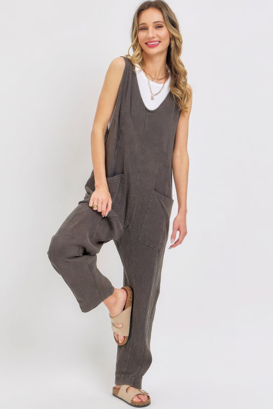 Mineral Washed Summer Jumpsuit - All Season Fashion