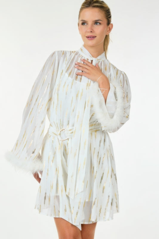 Metallic Print Short Dress - All Season Fashion