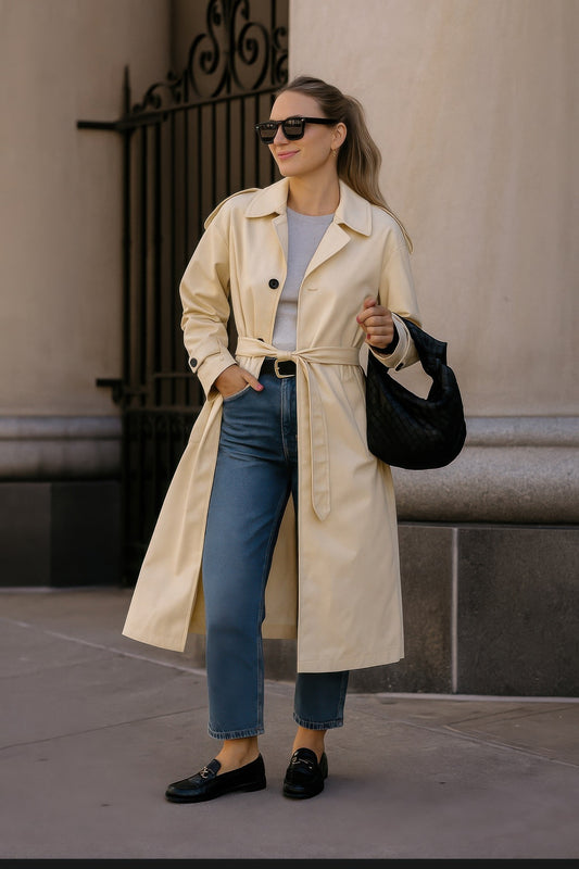 Solid Long Sleeve Trench Coat Woman Lined - All Season Fashion