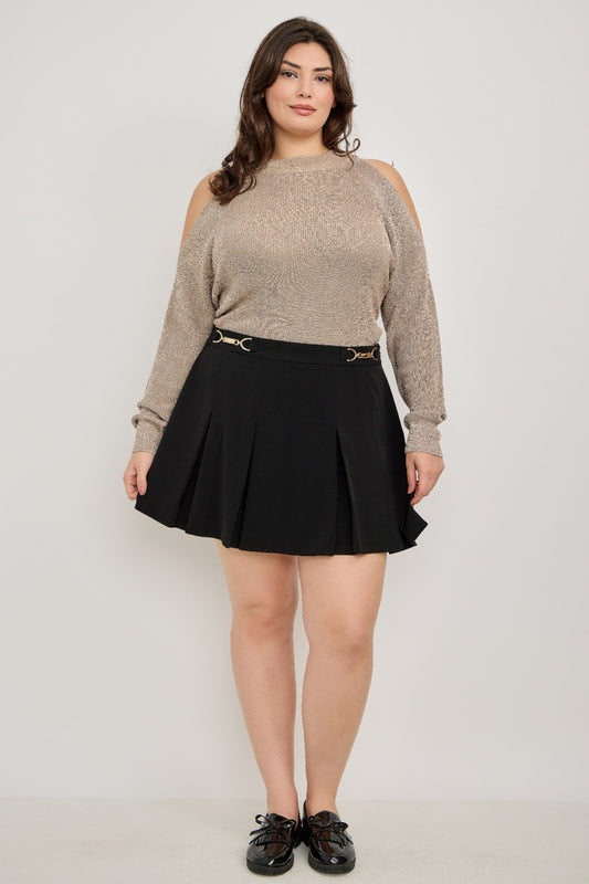 Plus Size Cold-shoulder Knit Sweater - All Season Fashion
