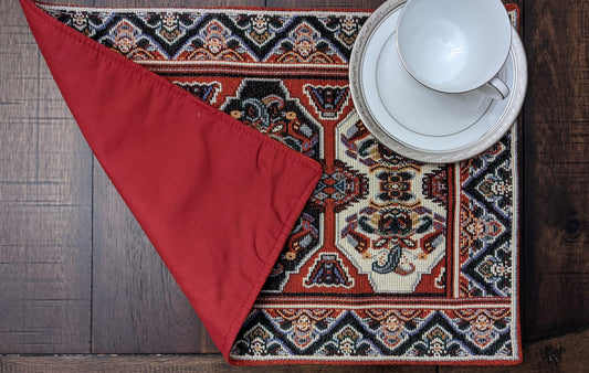 DaDalogy Set of 4-Pieces Majestic Kilim Red Persian Rug Woven Tapestry Placemats 13β x 19β (18195)
