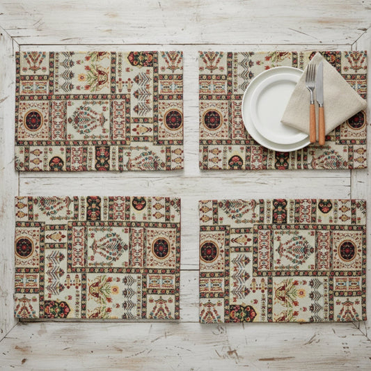 DaDalogy Bedding Set of 4-Pieces Light White Mughal Floral Botanical Cottage Fleur Tapestry Placemats 13β x 19β (18196)