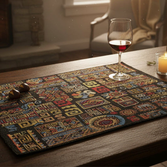 DaDa Bedding Set of 4-Pieces Ethnic Ornaments Geometric Black Tapestry Dining Placemats 13β x 19β (18118)