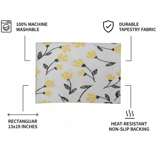 DaDa Bedding Set of 4-Pieces Sunshine Yellow Fleur Spring Tapestry Dining Table Placemats 13β x 19β (18112)