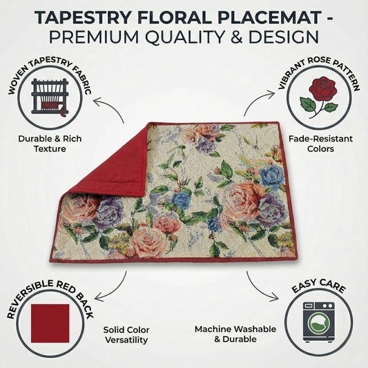 DaDa Bedding Set of 4-Pieces Vintage Romantic Roses Lovely Pink Floral Tapestry Placemats 13β x 19β (879)