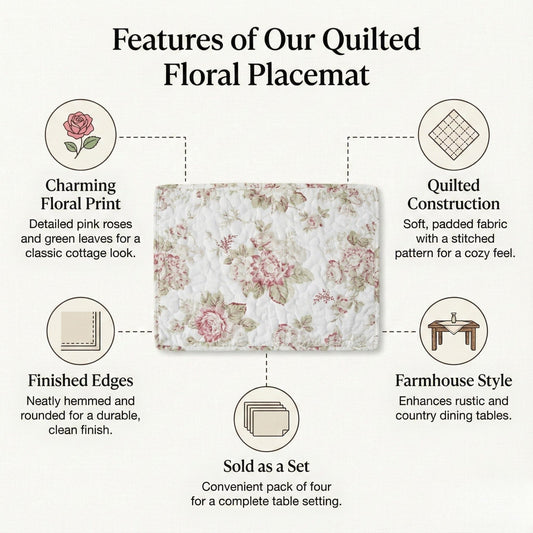 DaDa Bedding Set of 4-Pieces Dainty Cottage Floral Roses Quilted Cotton Dining Table Placemats 13β x 19β (3036)