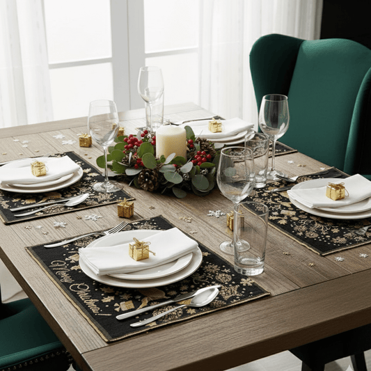 DaDa Bedding Set of 4-Pieces Magical Golden Reindeer Woven Tapestry Dining Table Placemats 13β x 19β
