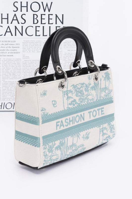 Embroidery Faux Leather Tote Bag - All Season Fashion