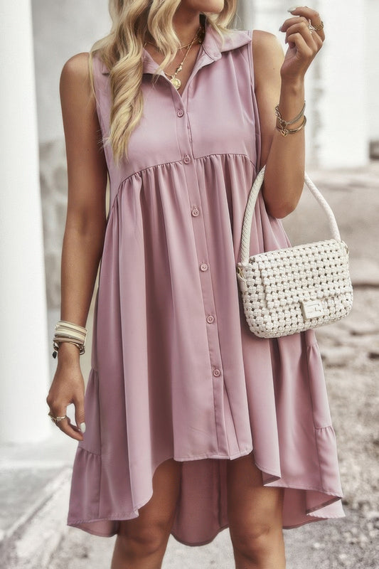 Sleeveless Solid Peplum Shirt Dress - All Season Fashion