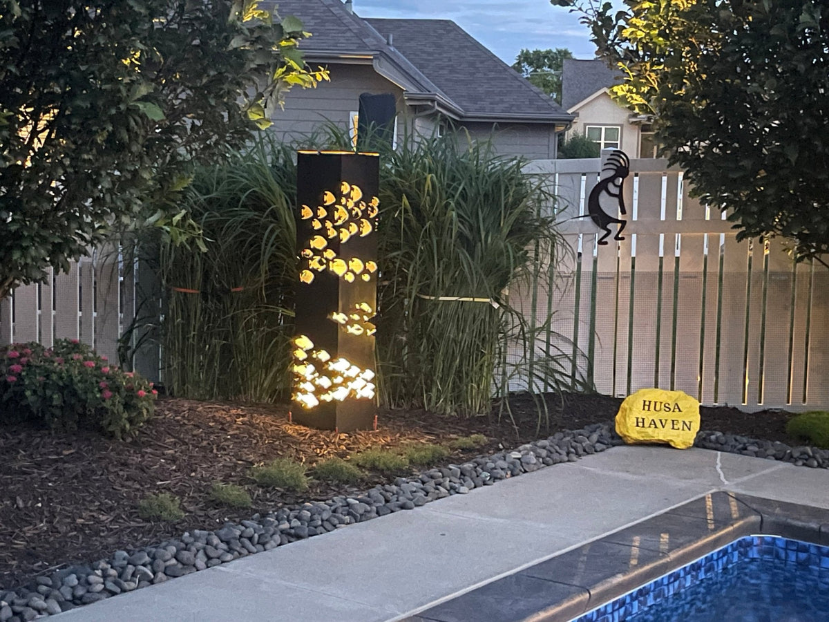 School of Fish Solar Luminary Pillar | Steel