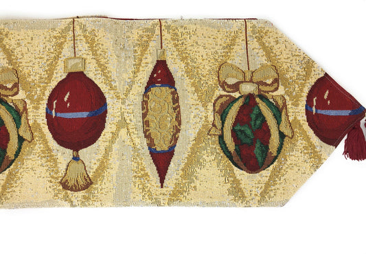 DaDa Bedding Elegant Christmas Ornaments Gold Red Tapestry Dining Table Runner (6139)