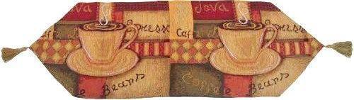 DaDa Bedding Set of 3-Pieces - Smell of Coffee CafΓ© Cup Orange Brown Woven Tapestry Dining Table Runners (9912)