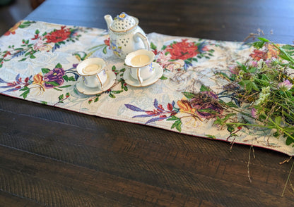 DaDa Bedding Floral Roses Tropical Paradise Birds Woven Tapestry Dining Table Runner (18116)