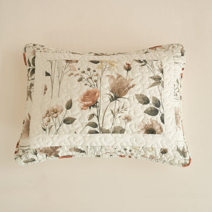 DaDalogy Enchanted Meadow Quilt Set - Victoria Garden Delicate Floral Symphony in Beige, Rose, and Soft Green, Luxuriously Soft Quilted Bedspread Set