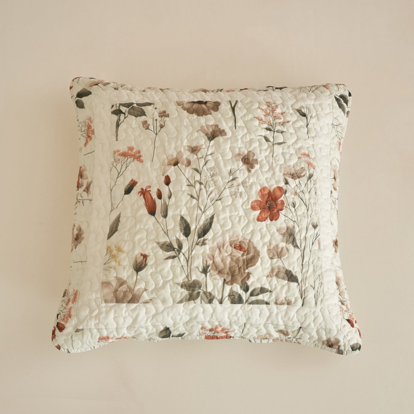 DaDalogy Enchanted Meadow Quilt Set - Victoria Garden Delicate Floral Symphony in Beige, Rose, and Soft Green, Luxuriously Soft Quilted Bedspread Set