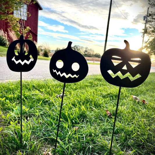3-Pack Metal Halloween Jack-O-Lanterns Yard Stakes