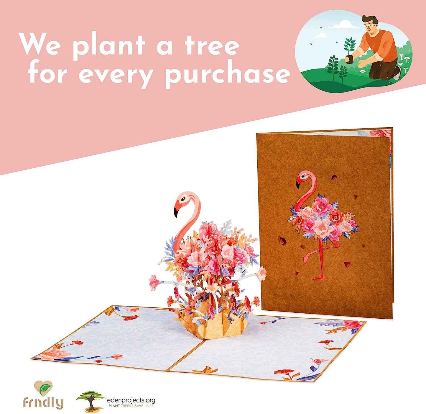 Floral Flamingo Pop Up Card - Frndly 8" x 6"