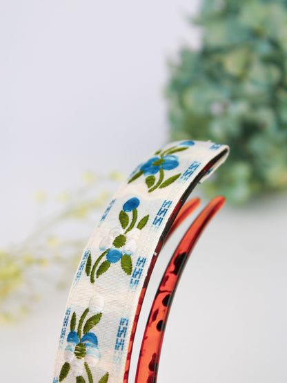 Blue Clematis Floral Ribbon Hair Clip