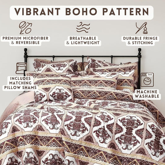 DaDa Bedding Majestic Oriental Kilim Bedspread - Royal Persian Traditional Design Intricate Ornate Ornament Print Coverlet w/ Shams