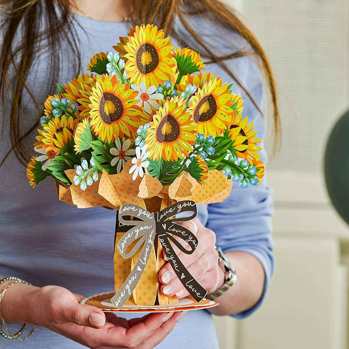 HugePop Sunflower Pop Up Flower Bouquet with Detachable Flowers, 10" x 14"