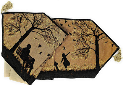 DaDalogy Autumn Birds Family Gathering Woven Tapestry Dining Table Runner (18198)