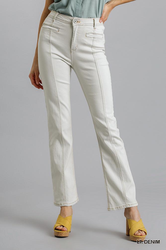Panel Straight Cut Denim Jeans With Pockets - All Season Fashion