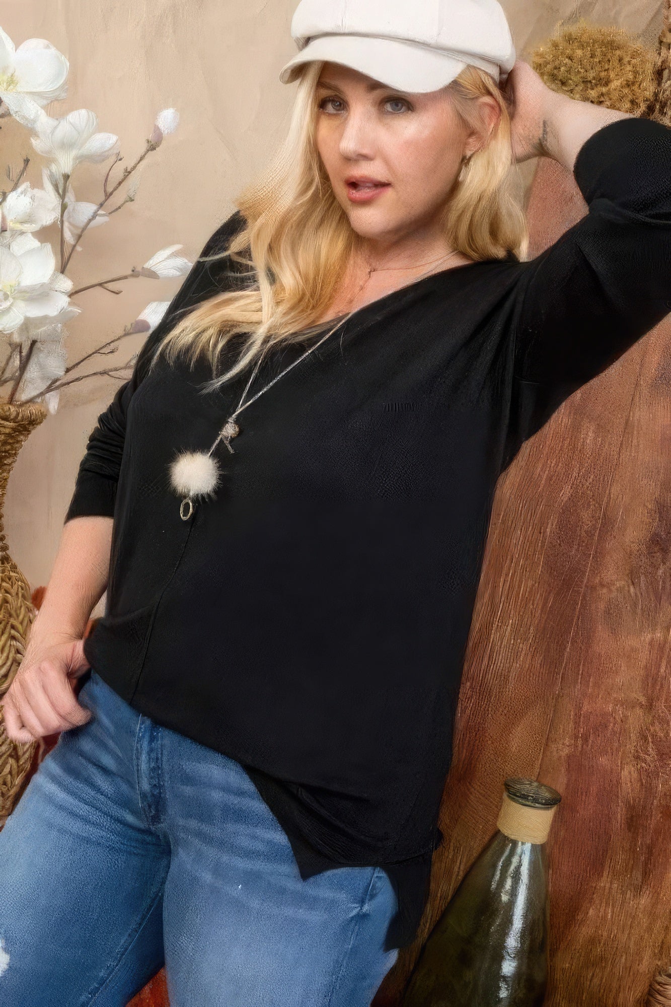 Plus Size V Neck 3/4 Sleeve Side Slit Hi-lo Sweater - All Season Fashion