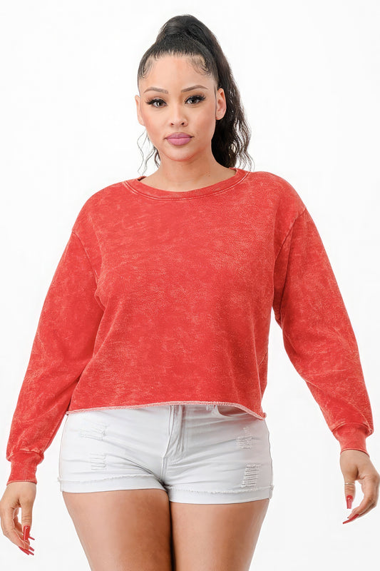 Washed French Terry Cropped Sweatshirts - All Season Fashion