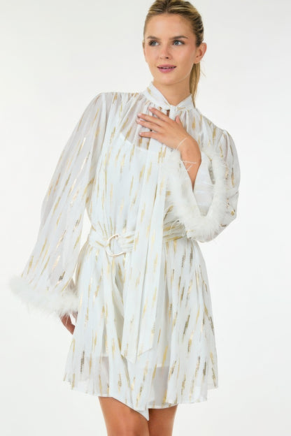 Metallic Print Short Dress - All Season Fashion