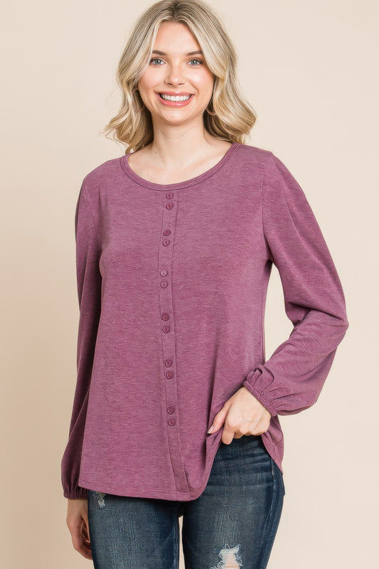Solid Tr Spandex Long Sleeve Top - All Season Fashion