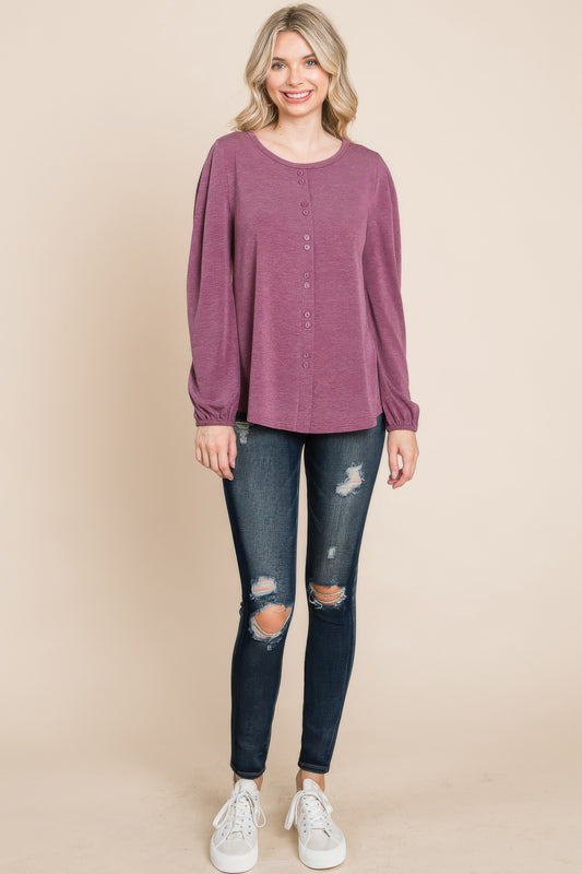 Solid Tr Spandex Long Sleeve Top - All Season Fashion