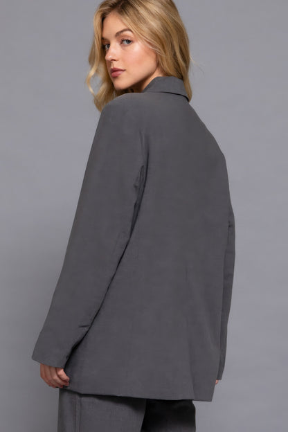 Long slv front button closure blazer - All Season Fashion