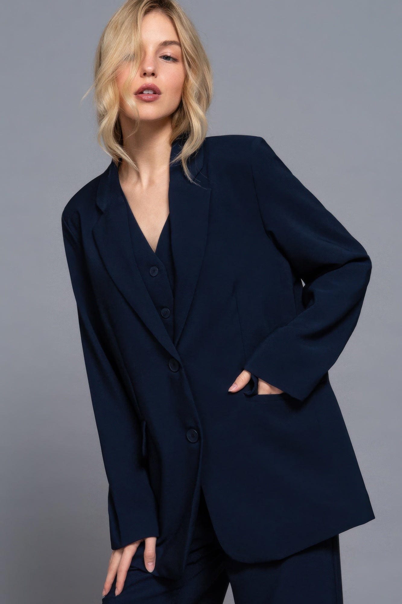 Long slv front button closure blazer - All Season Fashion