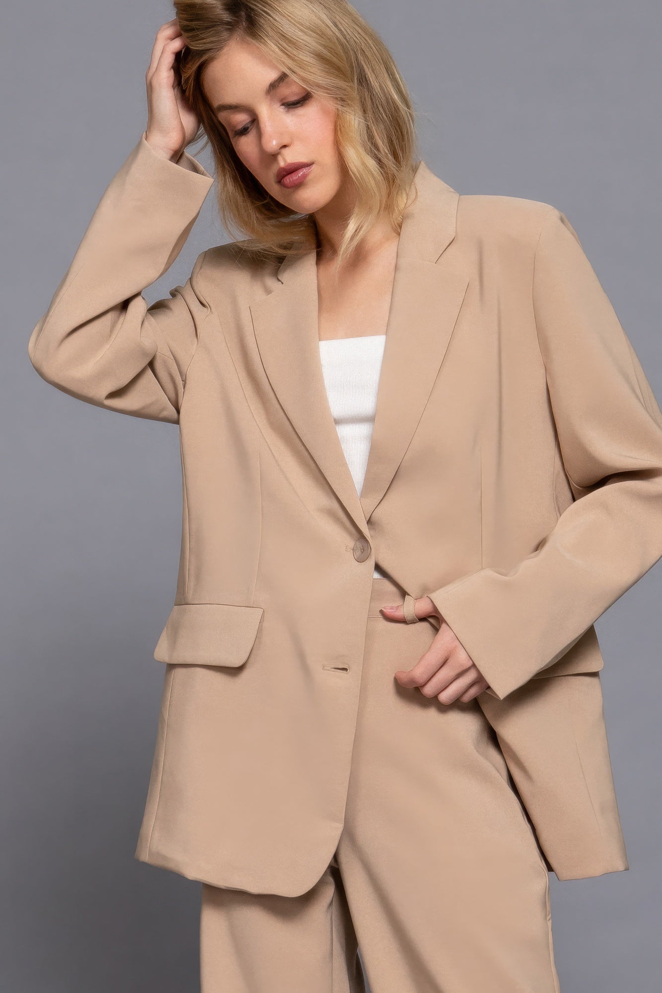 Long slv front button closure blazer - All Season Fashion