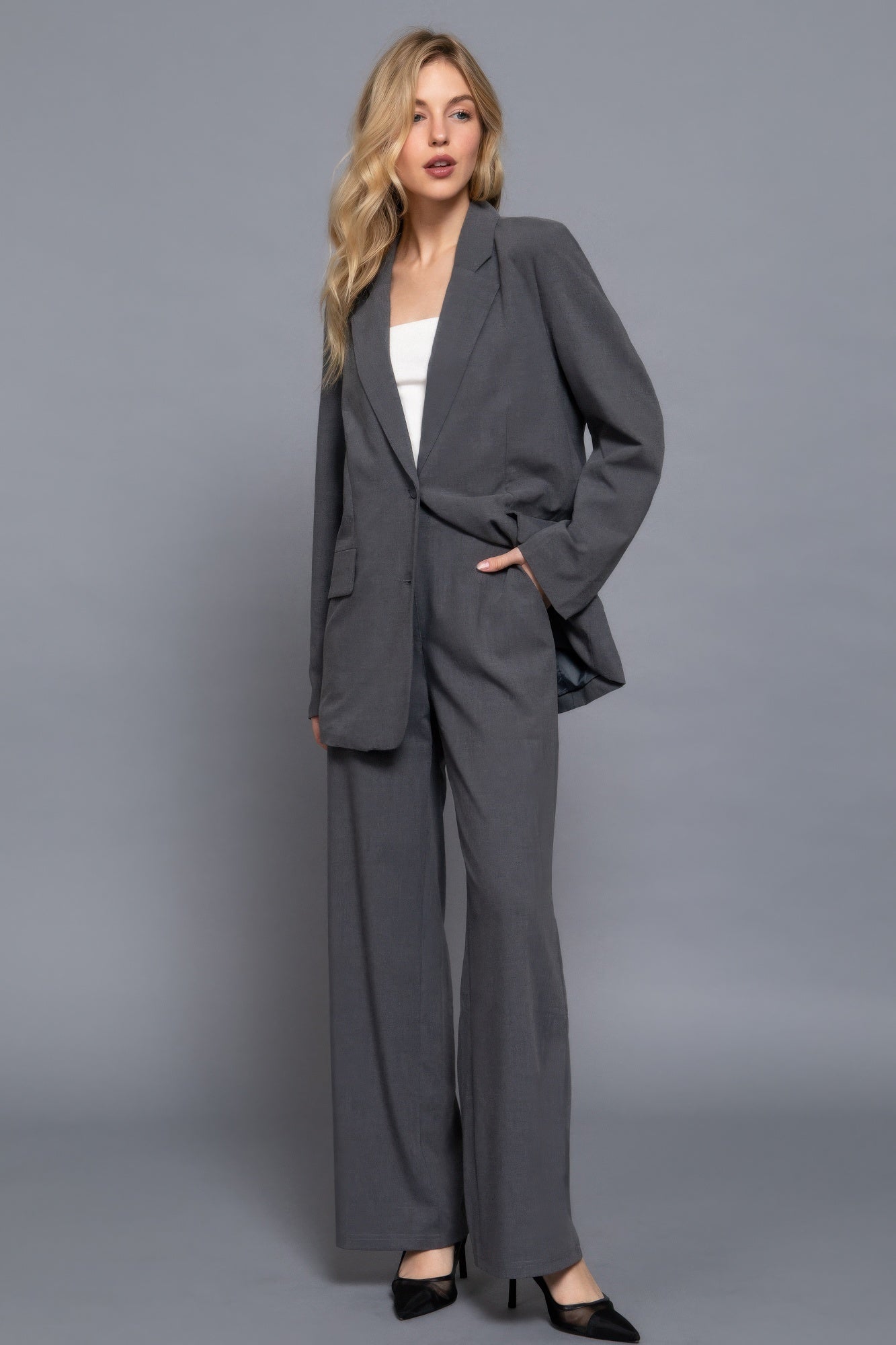 Back elastic straight woven long pants - All Season Fashion