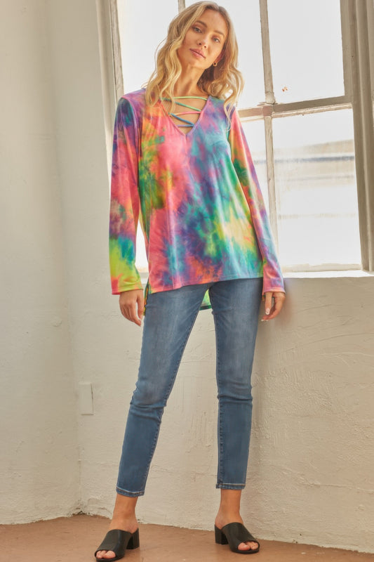 Tie-dye Cage Hi-low Top - All Season Fashion