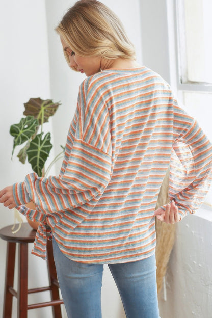 Striped Longsleeve Top With Ribbon - All Season Fashion