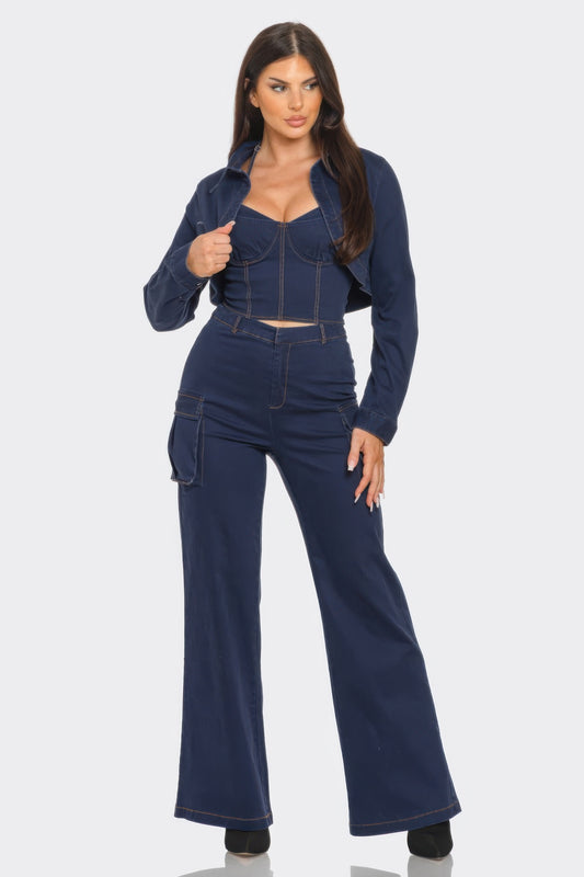 Crop Jacket 3pcs Set - All Season Fashion