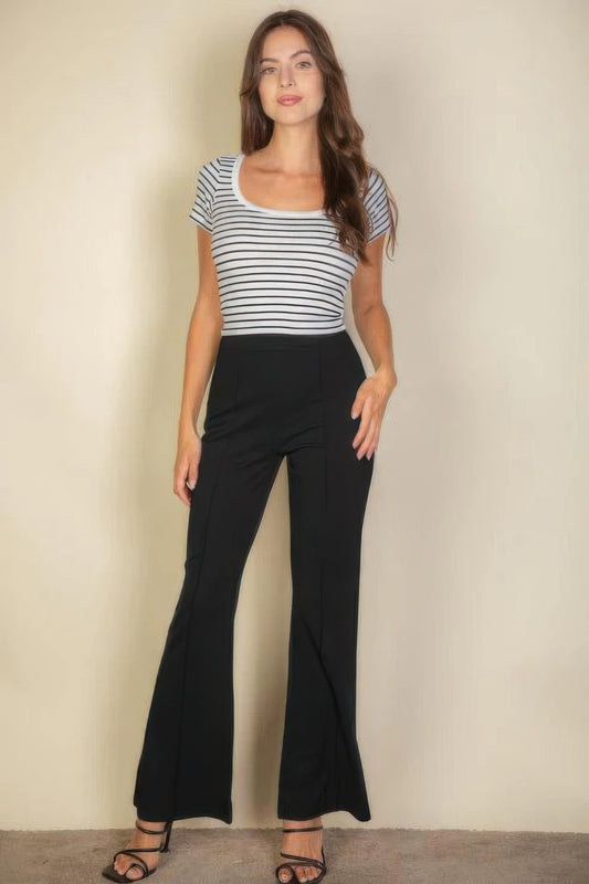 High Waist Stretch Crepe Flare Pants - All Season Fashion