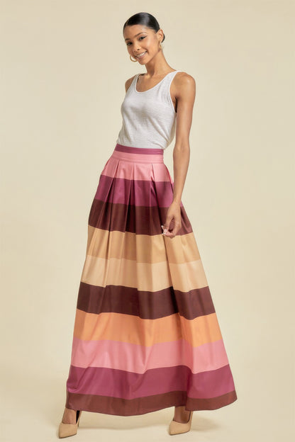 Color Block Maxi Skirt With Pockets - All Season Fashion