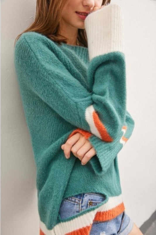 Color Block Sweater With Cut Out - All Season Fashion
