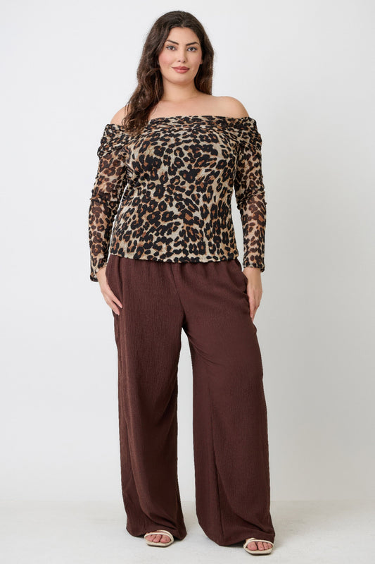 Plus Size Leopard Print Off-the-shoulder Blouse - All Season Fashion